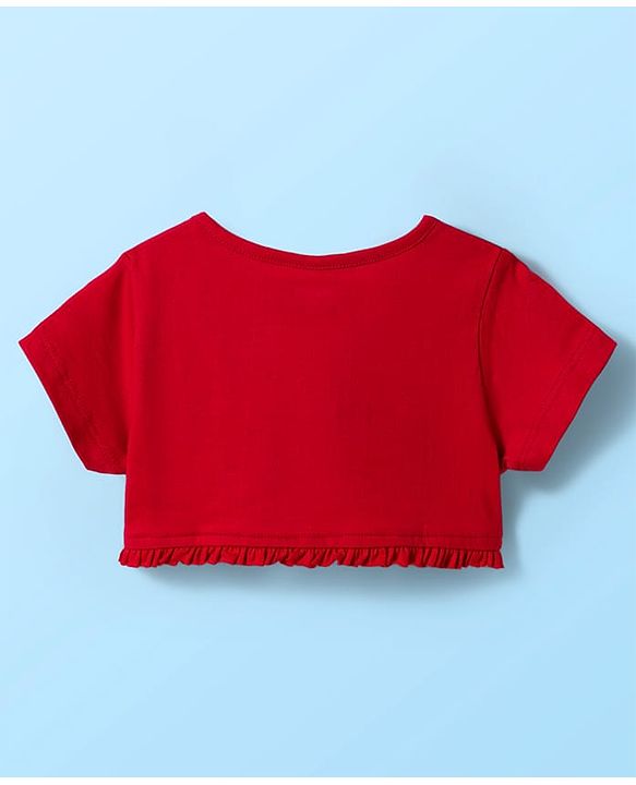 Babyhug Cotton Woven Half Sleeves Frock & Shrug With Floral Print & Frill Detailing - Red & White
