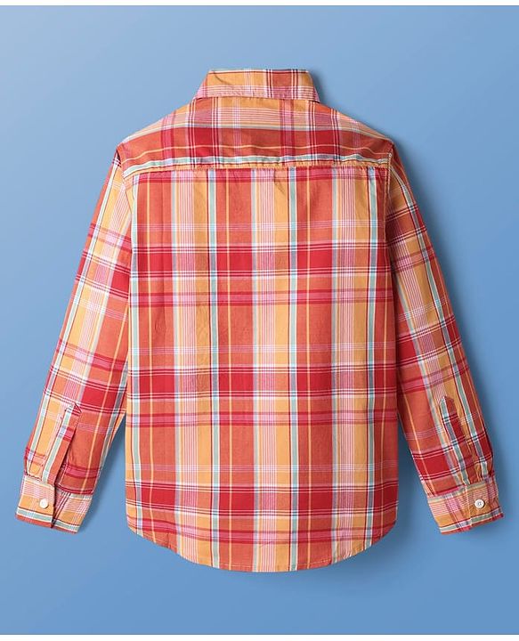 Pine Kids Cotton Woven Full Sleeves Checked Shirt with Inner Tee - Dark Orange & White