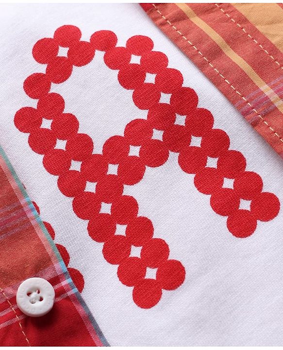 Pine Kids Cotton Woven Full Sleeves Checked Shirt with Inner Tee - Dark Orange & White
