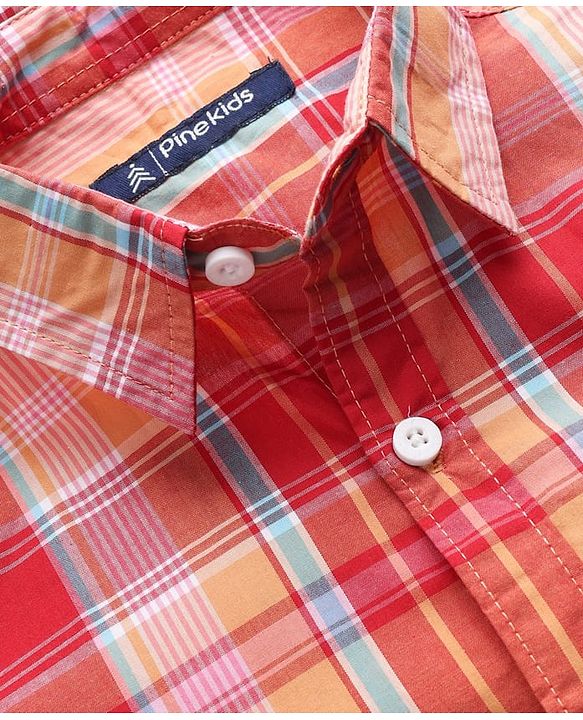 Pine Kids Cotton Woven Full Sleeves Checked Shirt with Inner Tee - Dark Orange & White