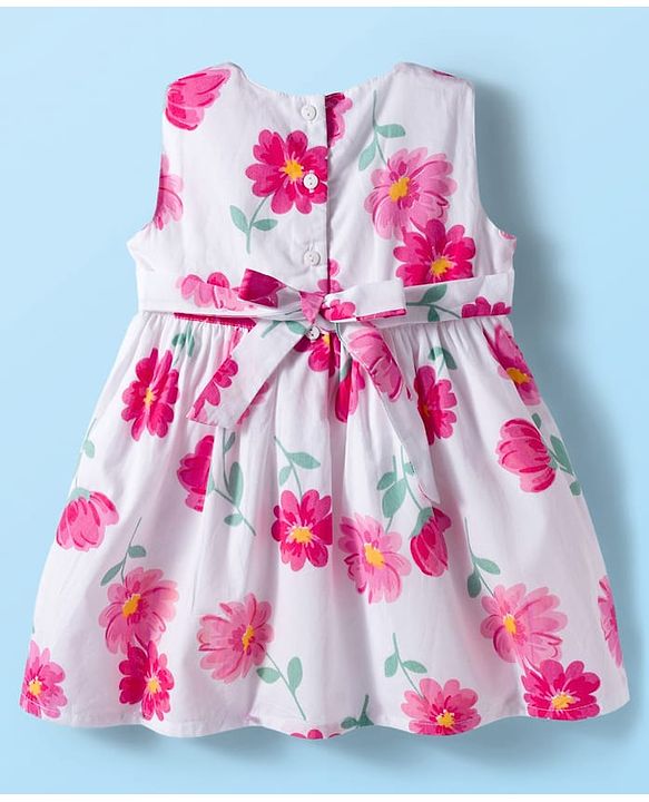 Babyhug Cotton Woven Floral Printed Frock with Full Sleeves Shrug - Dark Pink & White