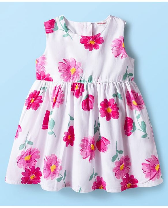 Babyhug Cotton Woven Floral Printed Frock with Full Sleeves Shrug - Dark Pink & White