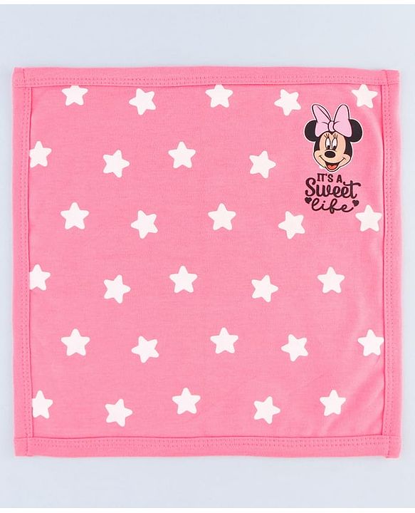 Babyhug Disney Interlock Knit Hand & Face Towel with Minnie Mouse Graphics Pack of 3 L 33 x B 33 - Pink White & Dark Pink