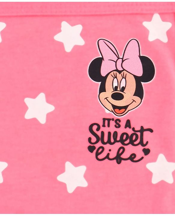 Babyhug Disney Interlock Knit Hand & Face Towel with Minnie Mouse Graphics Pack of 3 L 33 x B 33 - Pink White & Dark Pink