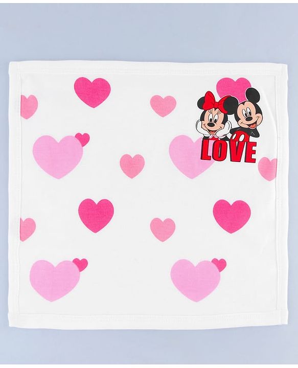 Babyhug Disney Interlock Knit Hand & Face Towel with Minnie Mouse Graphics Pack of 3 L 33 x B 33 - Pink White & Dark Pink