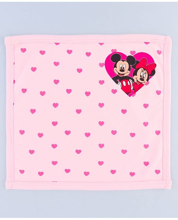Babyhug Disney Interlock Knit Hand & Face Towel with Minnie Mouse Graphics Pack of 3 L 33 x B 33 - Pink White & Dark Pink
