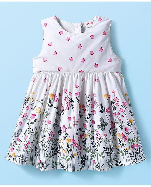 Babyhug Cotton Woven Floral Printed Frock with Full Sleeves Shrug - Pink & White