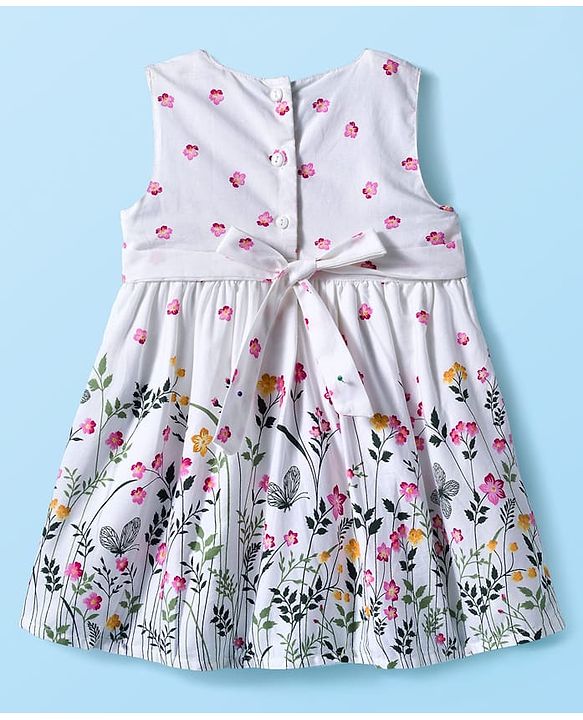 Babyhug Cotton Woven Floral Printed Frock with Full Sleeves Shrug - Pink & White