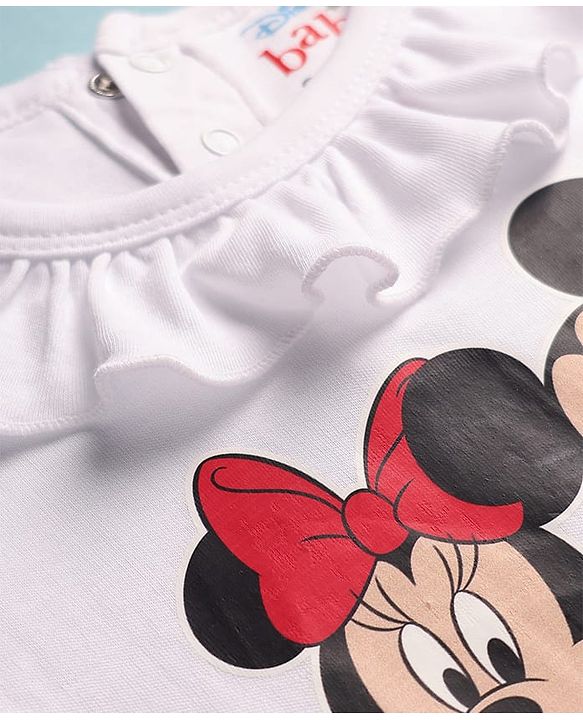 Babyhug Disney Interlock  Knit Full Sleeves Onesie and Skirt with Minnie & Friends Graphic - Pink & White