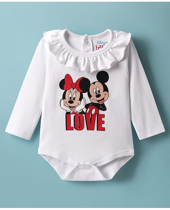 Babyhug Disney Interlock  Knit Full Sleeves Onesie and Skirt with Minnie & Friends Graphic - Pink & White