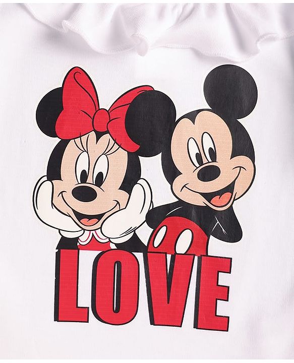 Babyhug Disney Interlock  Knit Full Sleeves Onesie and Skirt with Minnie & Friends Graphic - Pink & White