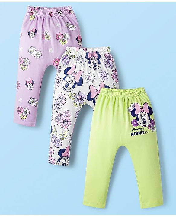 Babyhug Disney Interlock Knit Full Length Diaper Leggings With Minnie Mouse Graphics Pack of 3 - Multicolor