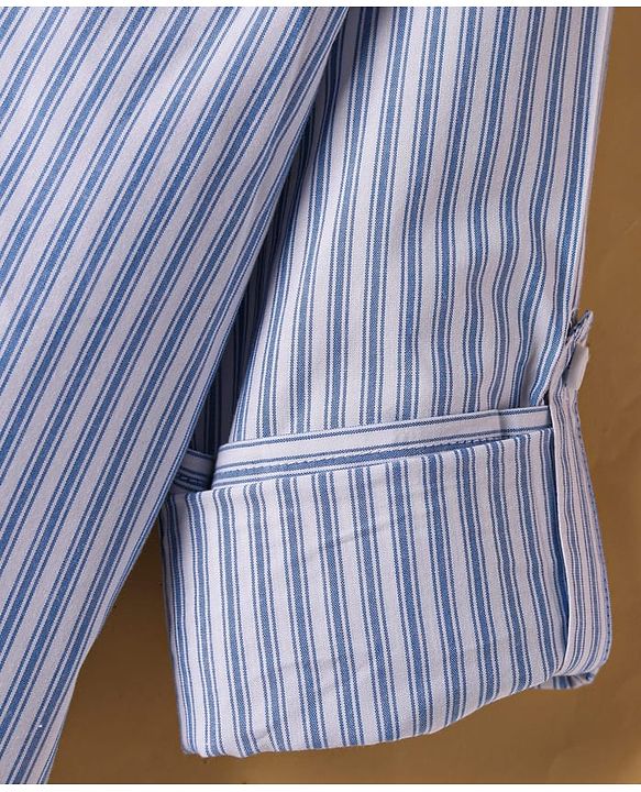 Pine Kids Cotton Woven Full Sleeves Striped Shirt with Mandarin Collar - Sky Blue & White