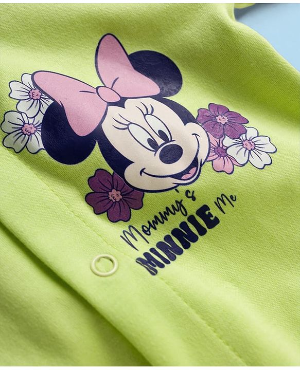 Babyhug Disney Interlock Knit Full Sleeves Footed Sleepsuit With Minnie Mouse Graphics Pack Of 2 - Green & White