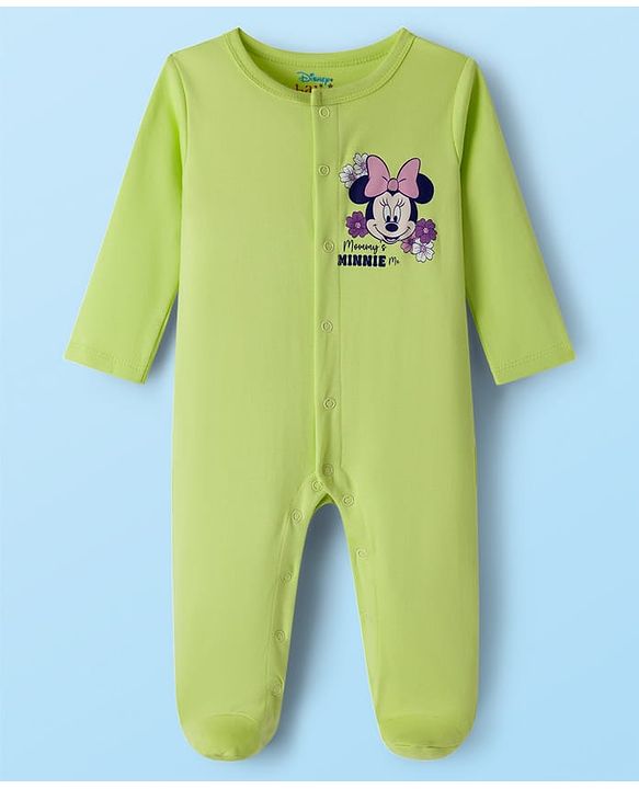 Babyhug Disney Interlock Knit Full Sleeves Footed Sleepsuit With Minnie Mouse Graphics Pack Of 2 - Green & White