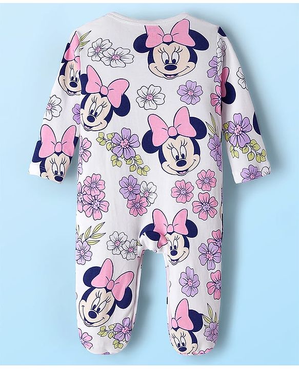Babyhug Disney Interlock Knit Full Sleeves Footed Sleepsuit With Minnie Mouse Graphics Pack Of 2 - Green & White