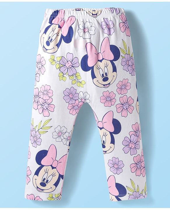 Babyhug Disney Interlock Knit Full Sleeves Onesies with Diaper Legging & Minnie Mouse Graphics - Light Green & White