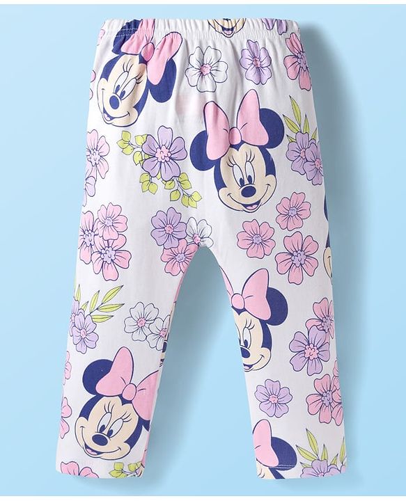 Babyhug Disney Interlock Knit Full Sleeves Onesies with Diaper Legging & Minnie Mouse Graphics - Light Green & White