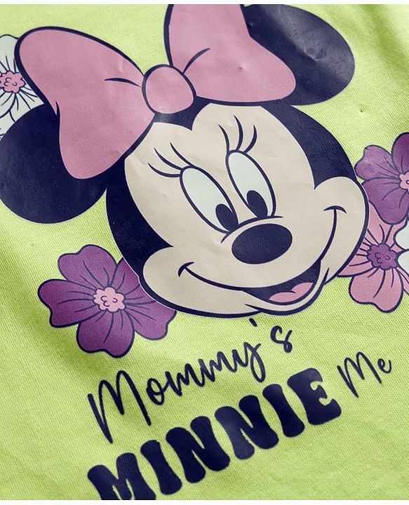 Babyhug Disney Interlock Knit Full Sleeves Onesies with Diaper Legging & Minnie Mouse Graphics - Light Green & White