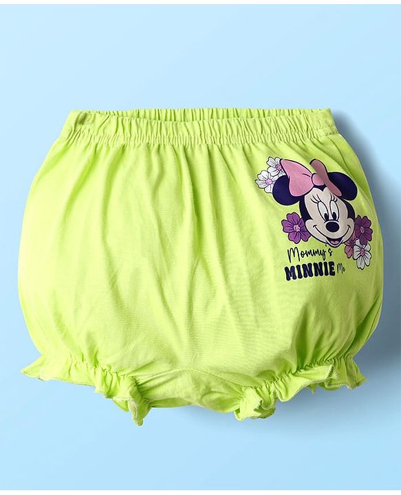Babyhug Disney Interlock Knit Mid Thigh Bloomers With Minnie Mouse Graphics Pack of 3 - Purple & Green