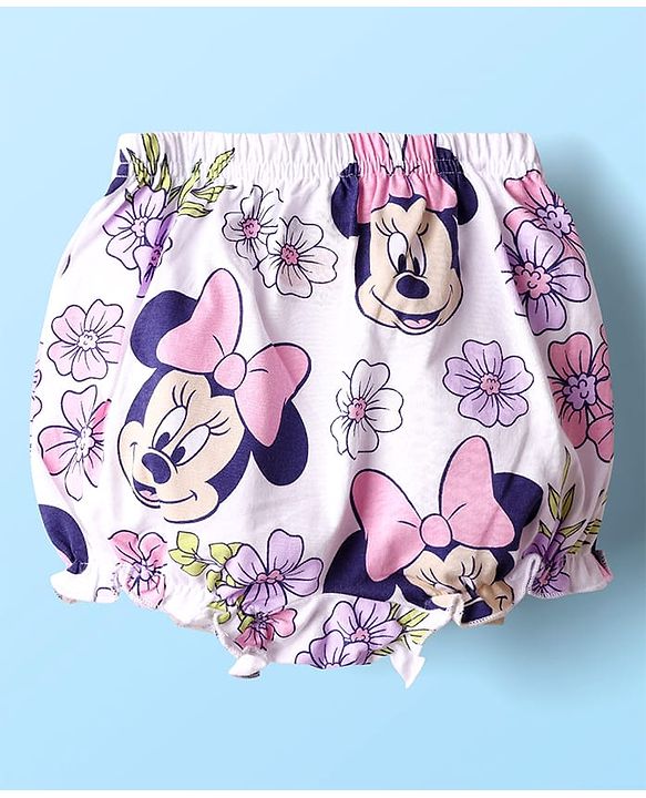 Babyhug Disney Interlock Knit Mid Thigh Bloomers With Minnie Mouse Graphics Pack of 3 - Purple & Green