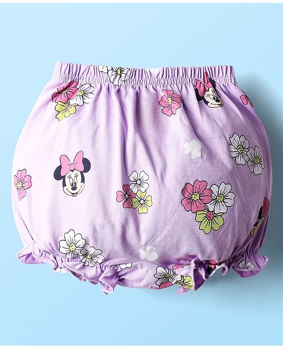 Babyhug Disney Interlock Knit Mid Thigh Bloomers With Minnie Mouse Graphics Pack of 3 - Purple & Green