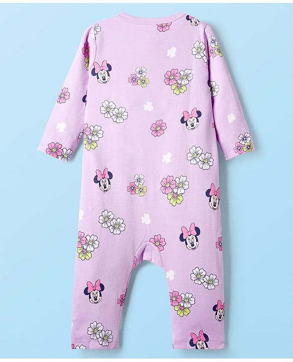Babyhug Disney Interlock Knit Full Sleeves Rompers With Minnie Mouse Graphics Pack of 3 - Light Green & Lavender