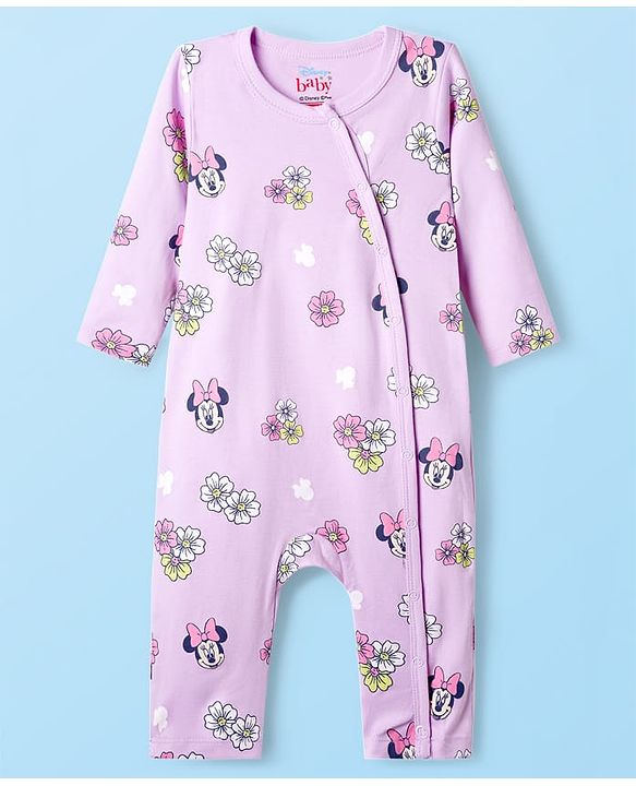 Babyhug Disney Interlock Knit Full Sleeves Rompers With Minnie Mouse Graphics Pack of 3 - Light Green & Lavender