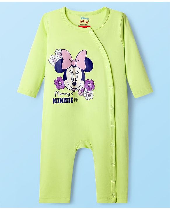 Babyhug Disney Interlock Knit Full Sleeves Rompers With Minnie Mouse Graphics Pack of 3 - Light Green & Lavender