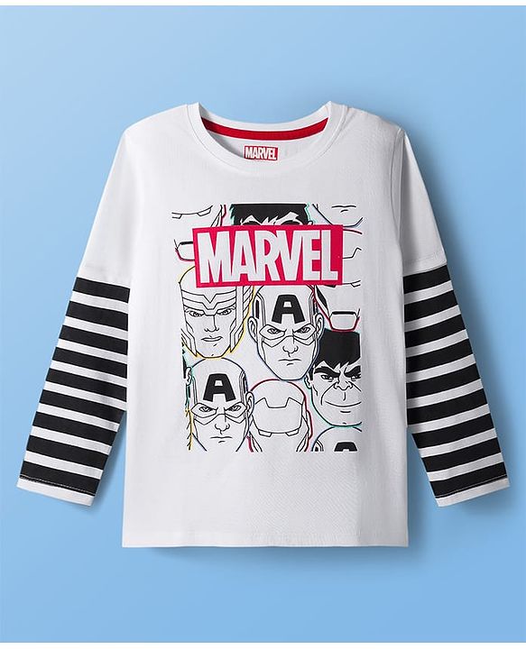 Pine Kids Marvel Single Jersey Knit Full Sleeves Night Suit With Avengers Graphics - White