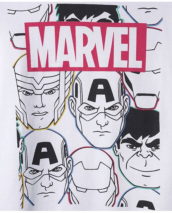 Pine Kids Marvel Single Jersey Knit Full Sleeves Night Suit With Avengers Graphics - White