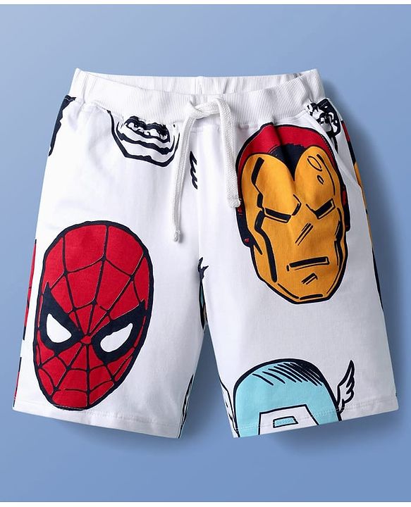 Pine Kids Marvel Single Jersey Knit Half Sleeve T-Shirt & Shorts  Set with Avengers Graphics - White