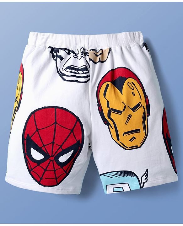 Pine Kids Marvel Single Jersey Knit Half Sleeve T-Shirt & Shorts  Set with Avengers Graphics - White