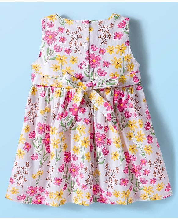 Babyhug Cotton Woven Floral Printed Frock with Full Sleeves Shrug - Dark Pink & White