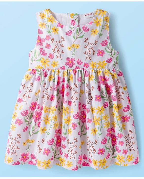 Babyhug Cotton Woven Floral Printed Frock with Full Sleeves Shrug - Dark Pink & White