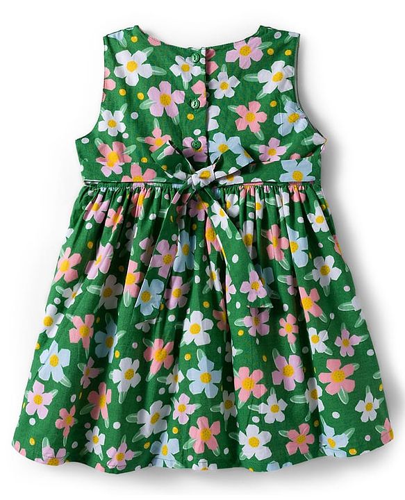 Babyhug Cotton Woven Floral Printed Frock with Full Sleeves Shrug - Pink & Green