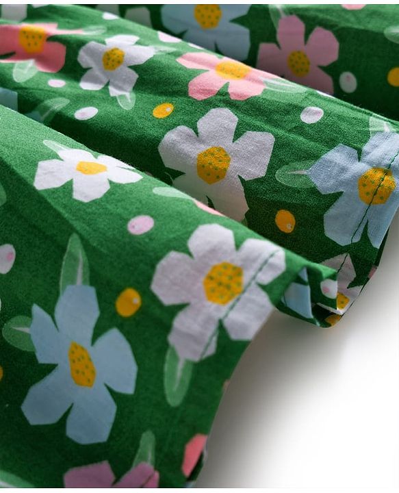 Babyhug Cotton Woven Floral Printed Frock with Full Sleeves Shrug - Pink & Green