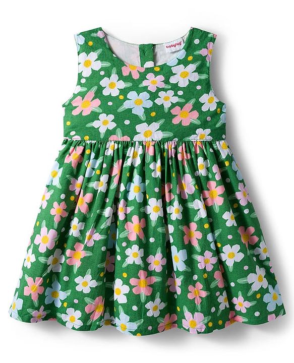 Babyhug Cotton Woven Floral Printed Frock with Full Sleeves Shrug - Pink & Green