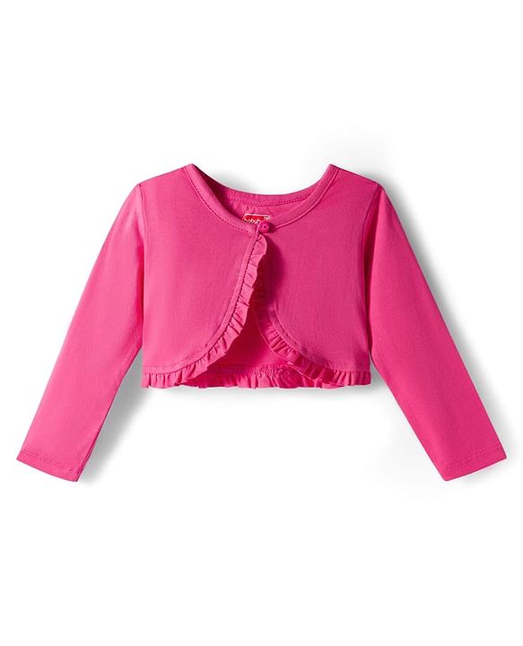 Babyhug Cotton Woven Full Sleeves Shrug & Frock with Floral Print - Pink & White