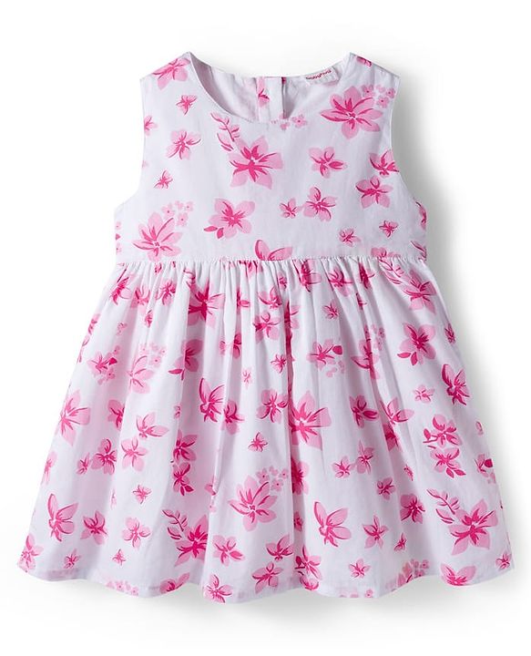 Babyhug Cotton Woven Full Sleeves Shrug & Frock with Floral Print - Pink & White