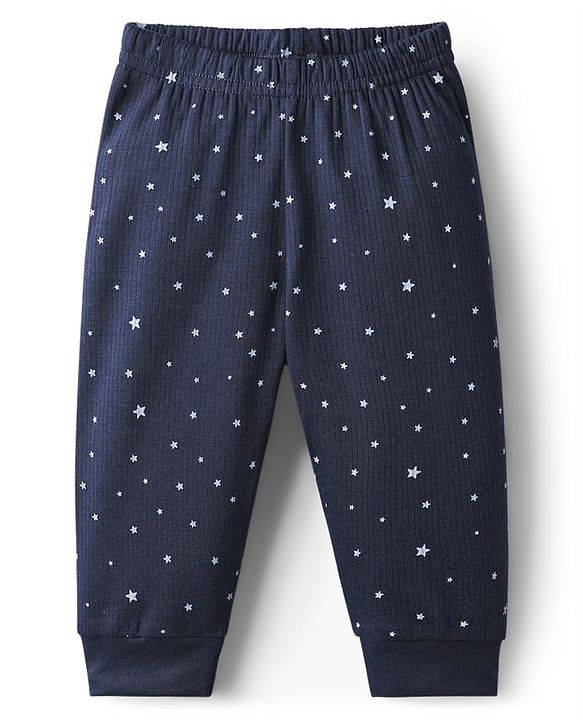 Babyhug Knit Full Sleeves Solid Color Front Open Thermal Vest & Pant Set - Navy Blue