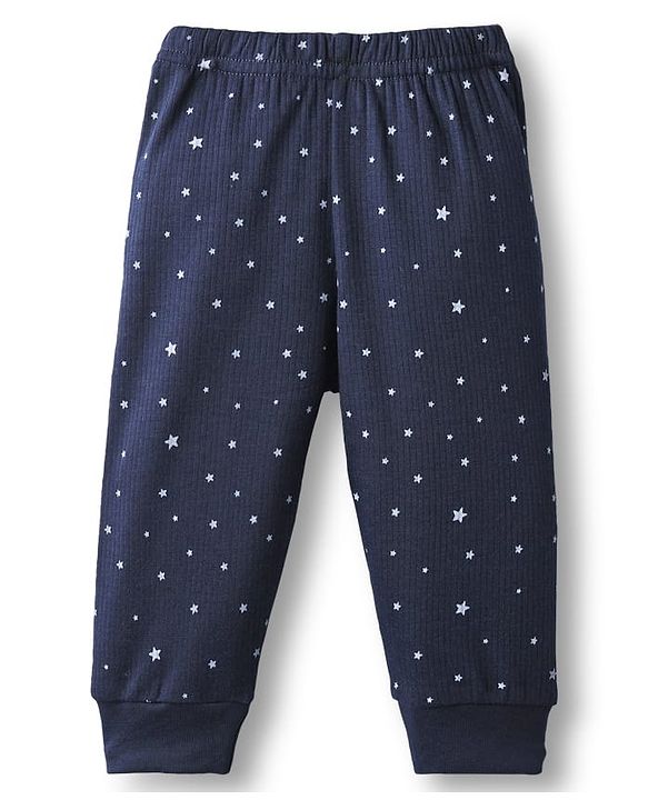 Babyhug Knit Full Sleeves Solid Color Front Open Thermal Vest & Pant Set - Navy Blue