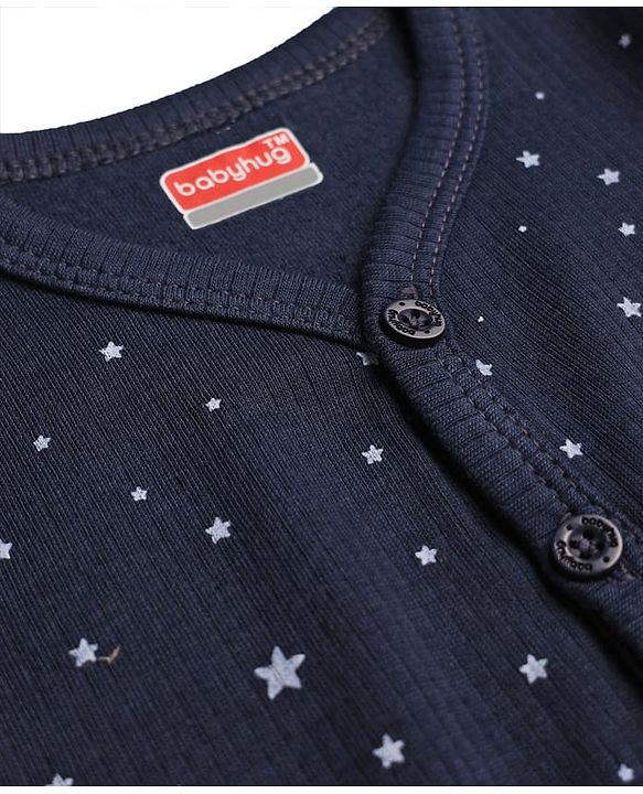 Babyhug Knit Full Sleeves Solid Color Front Open Thermal Vest & Pant Set - Navy Blue