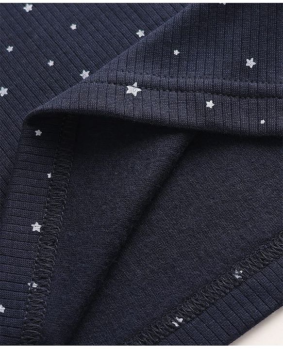 Babyhug Cotton Knit Full Sleeves Star Printed Thermal Wear Set With Vest - Navy Blue