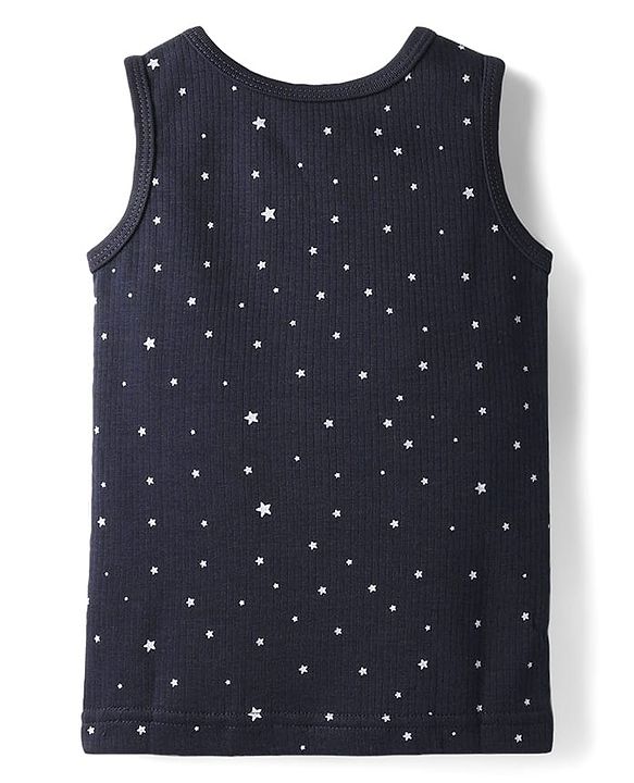Babyhug Cotton Knit Full Sleeves Star Printed Thermal Wear Set With Vest - Navy Blue