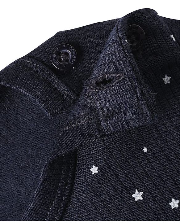 Babyhug Cotton Knit Full Sleeves Star Printed Thermal Wear Set With Vest - Navy Blue