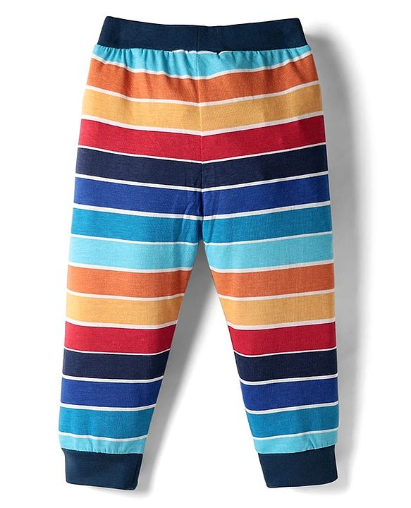 Babyhug Single Jersey Knit Full Sleeves T-Shirt & Joggers Set with Think Happy Be Happy Text Print - Navy Blue