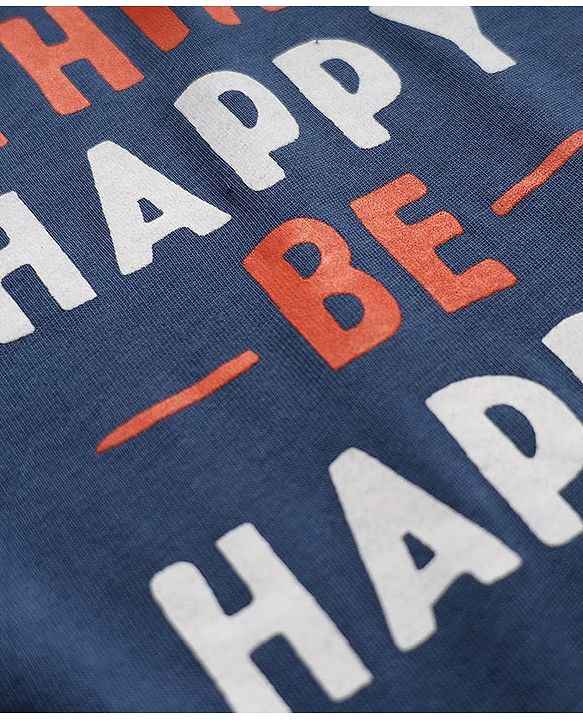 Babyhug Single Jersey Knit Full Sleeves T-Shirt & Joggers Set with Think Happy Be Happy Text Print - Navy Blue