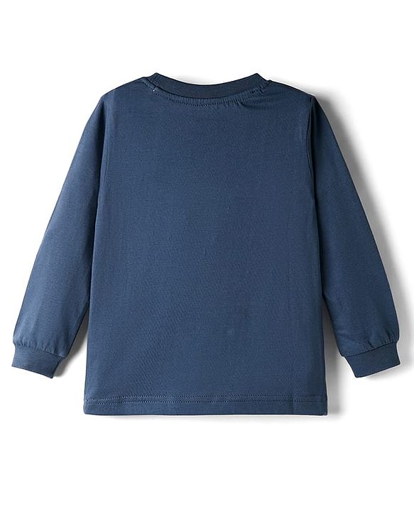 Babyhug Single Jersey Knit Full Sleeves T-Shirt & Joggers Set with Think Happy Be Happy Text Print - Navy Blue