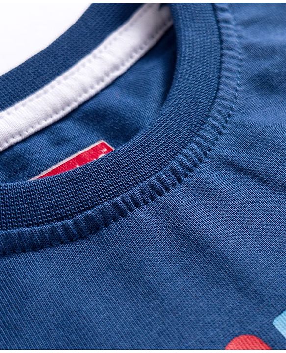 Babyhug Single Jersey Knit Full Sleeves T-Shirt & Joggers Set with Really Happy Text Print - Navy Blue